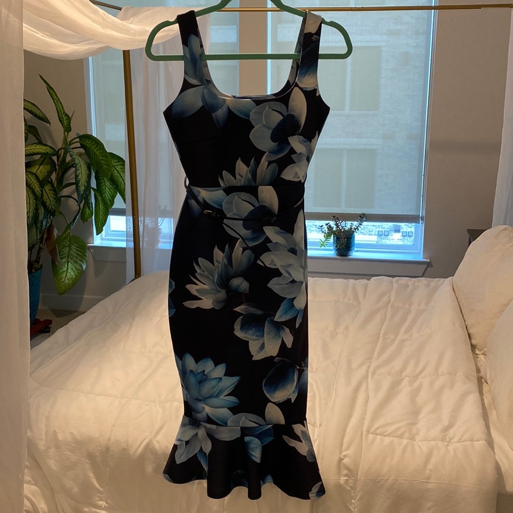 Beautiful Blue Floral Print Mermaid Dress
